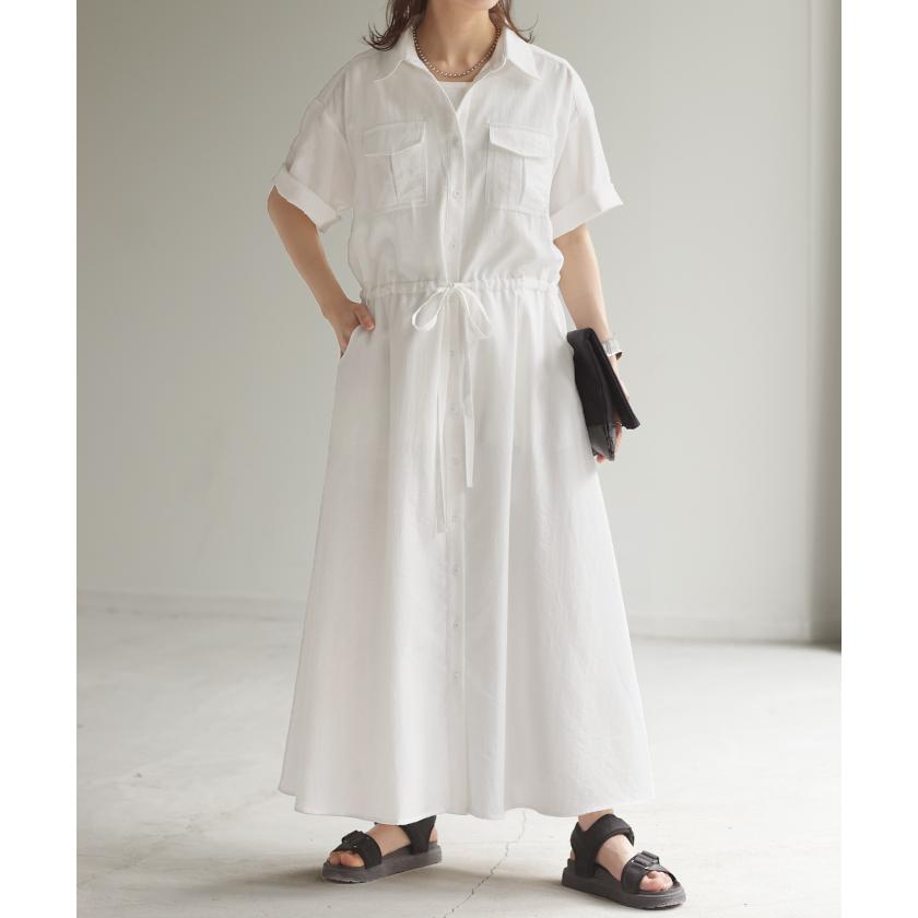 ワンピ シャツ 二の腕カバー ワンピース シャツワンピ シャツワンピース レディース ロング ロングワンピ | HUG.U | 23