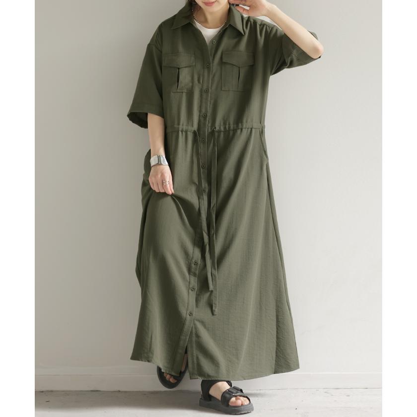 ワンピ シャツ 二の腕カバー ワンピース シャツワンピ シャツワンピース レディース ロング ロングワンピ | HUG.U | 08
