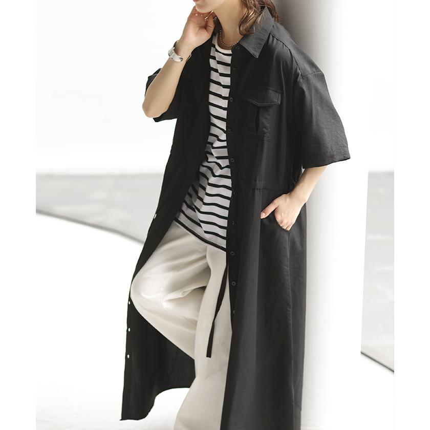 ワンピ シャツ 二の腕カバー ワンピース シャツワンピ シャツワンピース レディース ロング ロングワンピ | HUG.U | 10