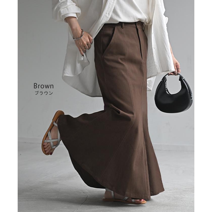 スカート マーメイド ロング チノ レディース ボトムス 無地 フレア フレアスカート ハイウエスト ウエストゴム | HUG.U | 16
