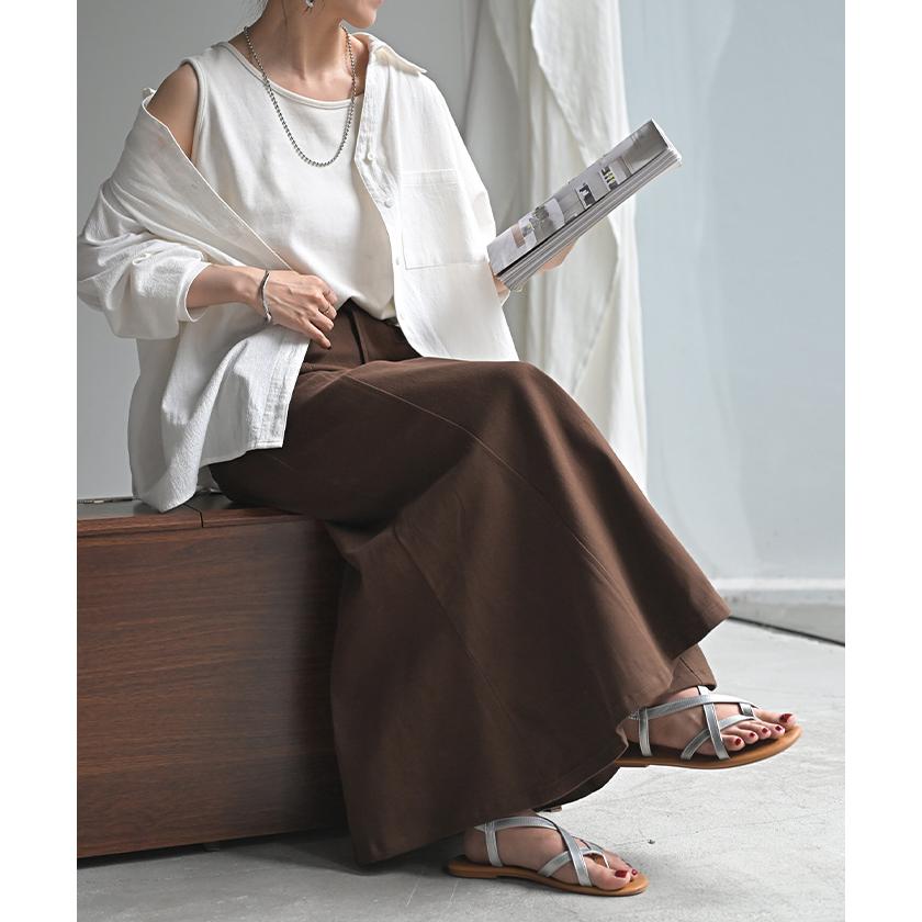 スカート マーメイド ロング チノ レディース ボトムス 無地 フレア フレアスカート ハイウエスト ウエストゴム | HUG.U | 22