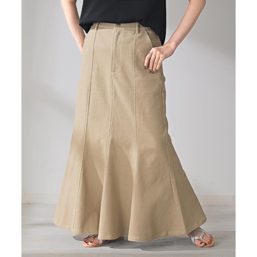 スカート マーメイド ロング チノ レディース ボトムス 無地 フレア フレアスカート ハイウエスト ウエストゴム | HUG.U | 08