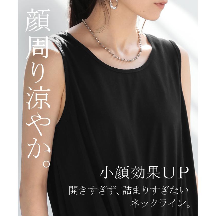 ワンピース マキシ 綿 混 ノースリーブ レディース ワンピ 無地 ボーダー ロング タンクトップ マキシワンピース | HUG.U | 19