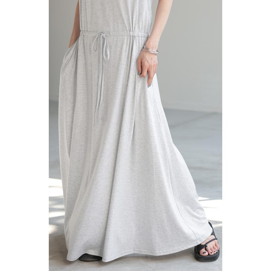 ワンピース マキシ 綿 混 ノースリーブ レディース ワンピ 無地 ボーダー ロング タンクトップ マキシワンピース | HUG.U | 21