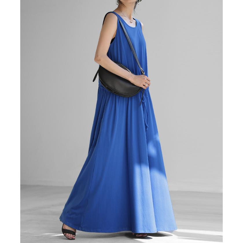 ワンピース マキシ 綿 混 ノースリーブ レディース ワンピ 無地 ボーダー ロング タンクトップ マキシワンピース | HUG.U | 08