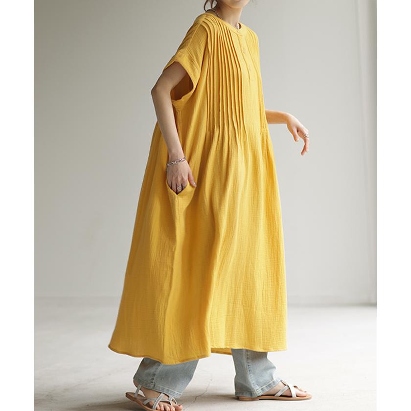 HUG.U ワンピース ダブルガーゼ 選べる袖丈 シャツ レディース