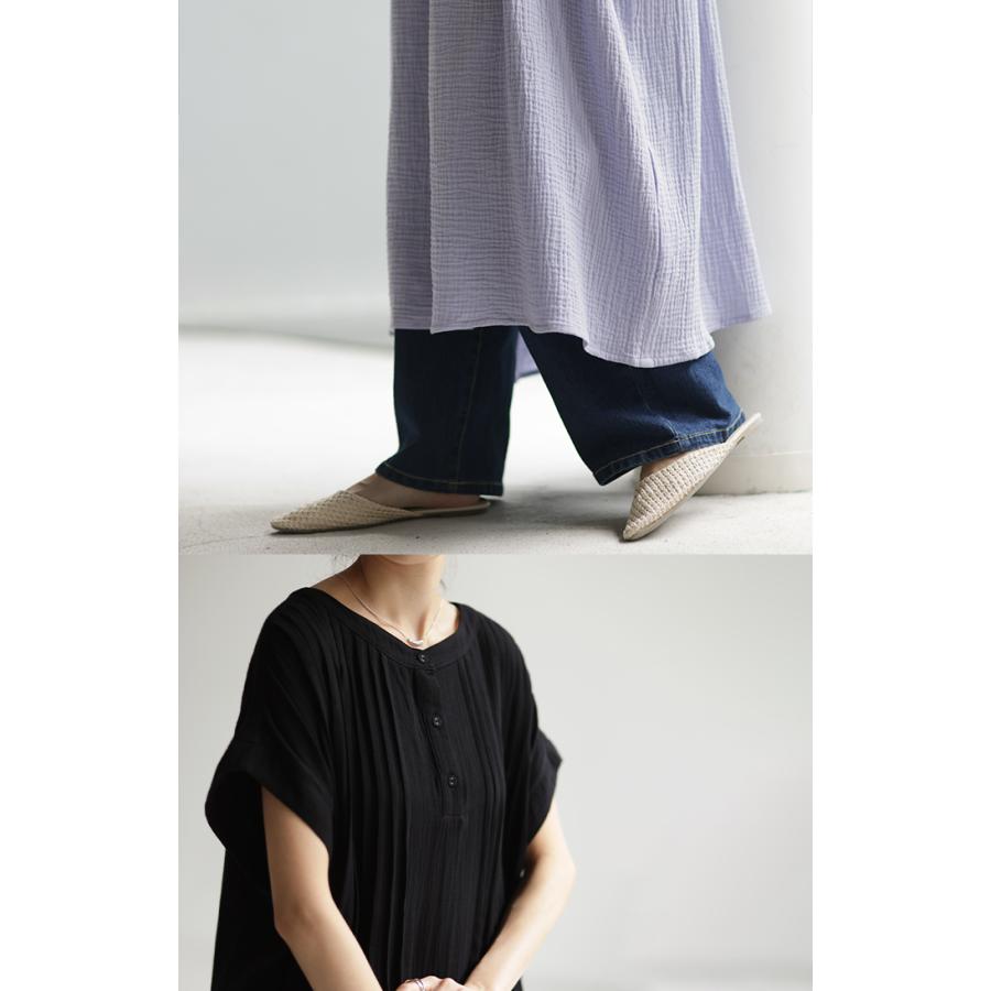 ワンピース ダブルガーゼ 選べる袖丈 シャツ レディース ロングワンピース シャツワンピース フレア 綿100％ | HUG.U | 11