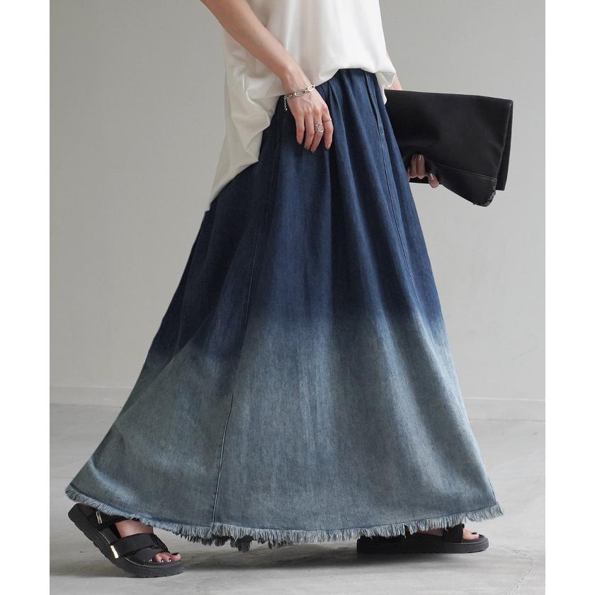 スカート デニム グラデーション レディース ボトムス ロング ロングスカート デニムスカート マキシスカート | HUG.U | 06