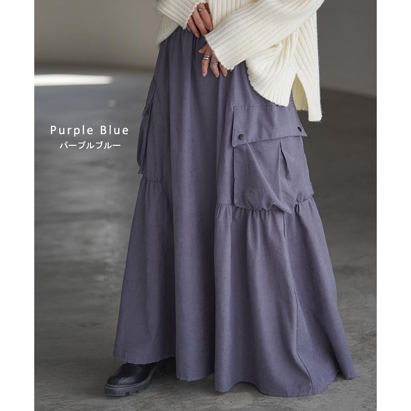 HUG.U スカート 桃生地 Aライン ビッグポケット レディース