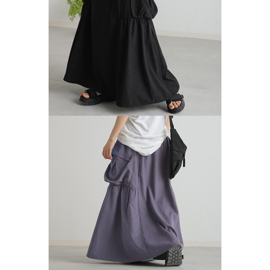 スカート 桃生地 Aライン ビッグポケット レディース ロングスカート ボリューム ボトムス ビッグ ポケット フレア フレアスカート2 | HUG.U | 06
