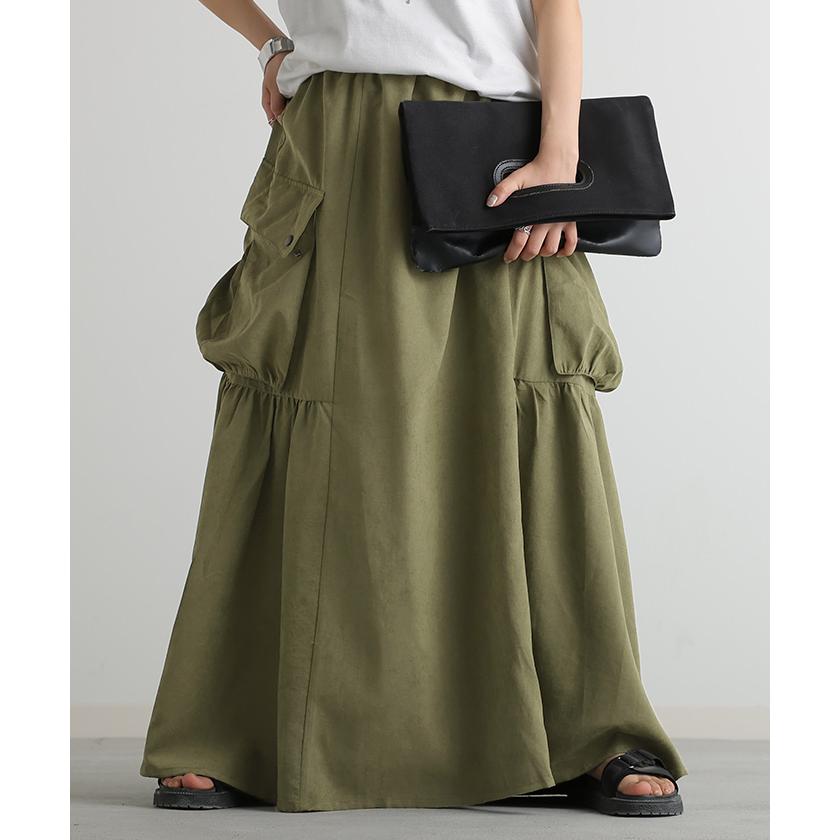 スカート 桃生地 Aライン ビッグポケット レディース ロングスカート ボリューム ボトムス ビッグ ポケット フレア フレアスカート2 | HUG.U | 08