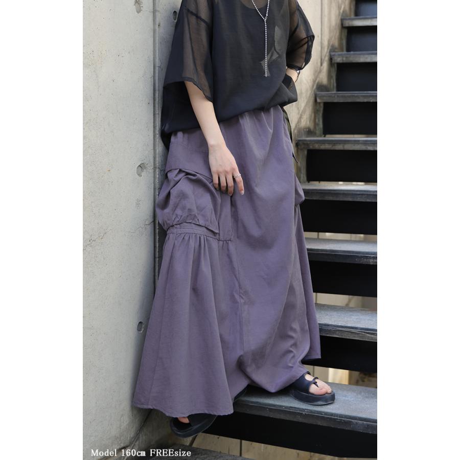 スカート 桃生地 Aライン ビッグポケット レディース ロングスカート ボリューム ボトムス ビッグ ポケット フレア フレアスカート2 | HUG.U | 10