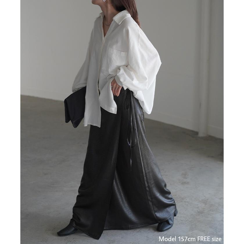 SALE スカート ラップ ロング ボトムス レディース フレア フレアスカート ラップスカート ロングスカート 長い サテン ハイウエスト 変形 アシンメトリー | HUG.U | 19