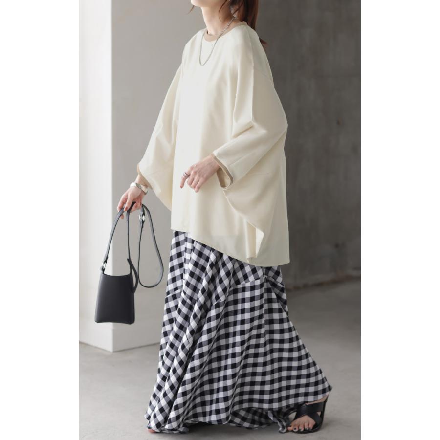 ロンT 体型カバー ドルマン トップス 二の腕カバー レディース カットソー 配色 リブ プルオーバー 無地 | HUG.U | 09