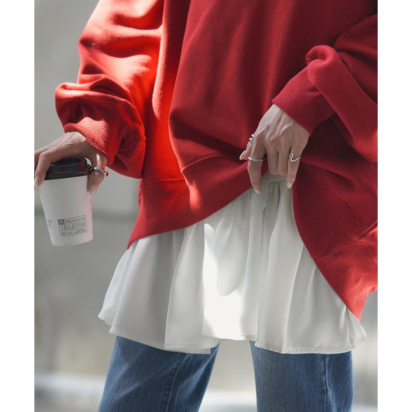 付け裾 レイヤード レディース 重ね着風 フリル シフォン つけ裾 着け裾 重ね着 レイヤードシャツ ブラウス Tシャツ ラウンド インナー フェイクレイヤード | HUG.U | 11