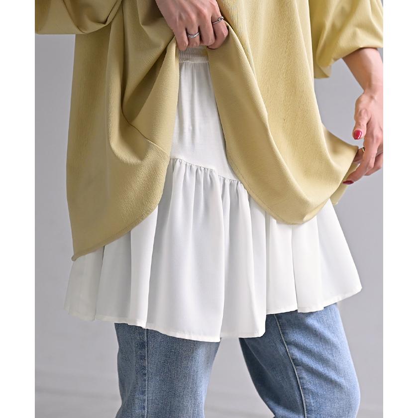 付け裾 レイヤード レディース 重ね着風 フリル シフォン つけ裾 着け裾 重ね着 レイヤードシャツ ブラウス Tシャツ ラウンド インナー フェイクレイヤード | HUG.U | 11