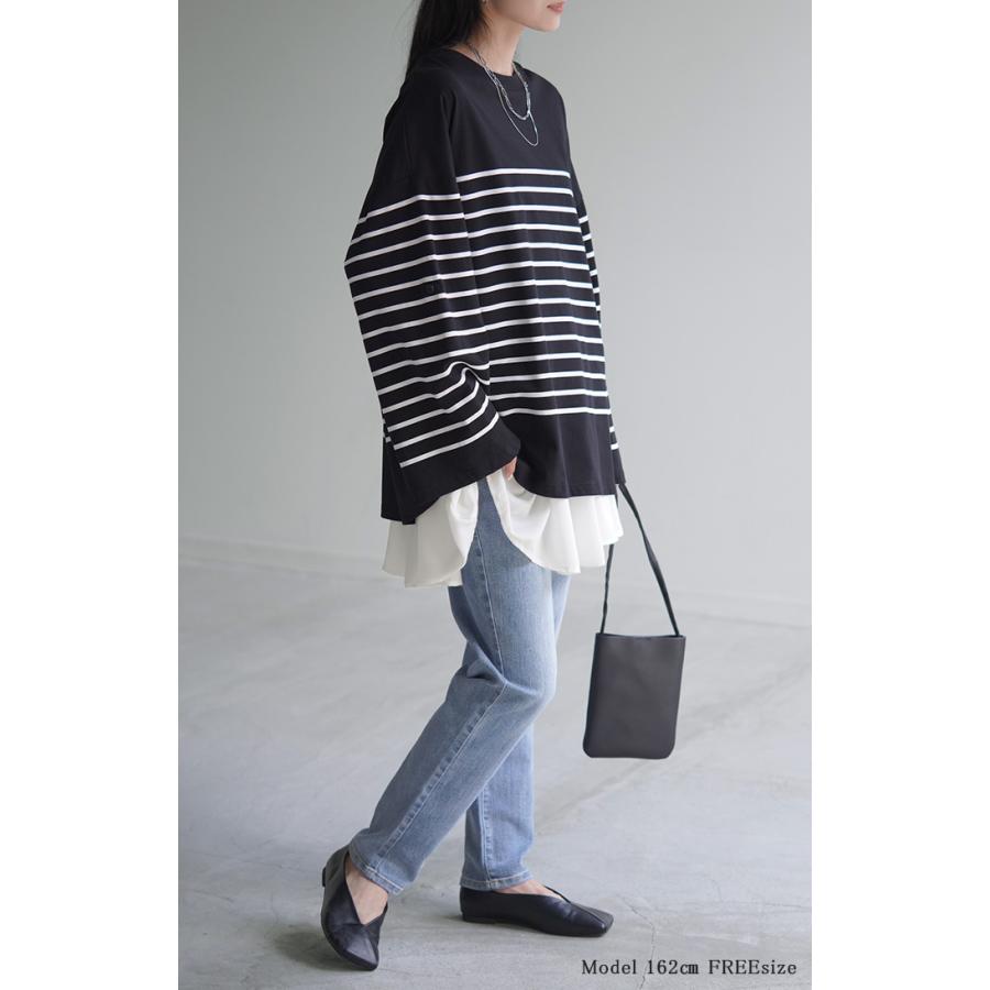 付け裾 レイヤード レディース 重ね着風 フリル シフォン つけ裾 着け裾 重ね着 レイヤードシャツ ブラウス Tシャツ ラウンド インナー フェイクレイヤード | HUG.U | 18