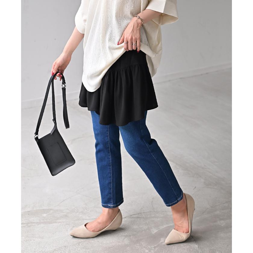 付け裾 レイヤード レディース 重ね着風 フリル シフォン つけ裾 着け裾 重ね着 レイヤードシャツ ブラウス Tシャツ ラウンド インナー フェイクレイヤード | HUG.U | 19