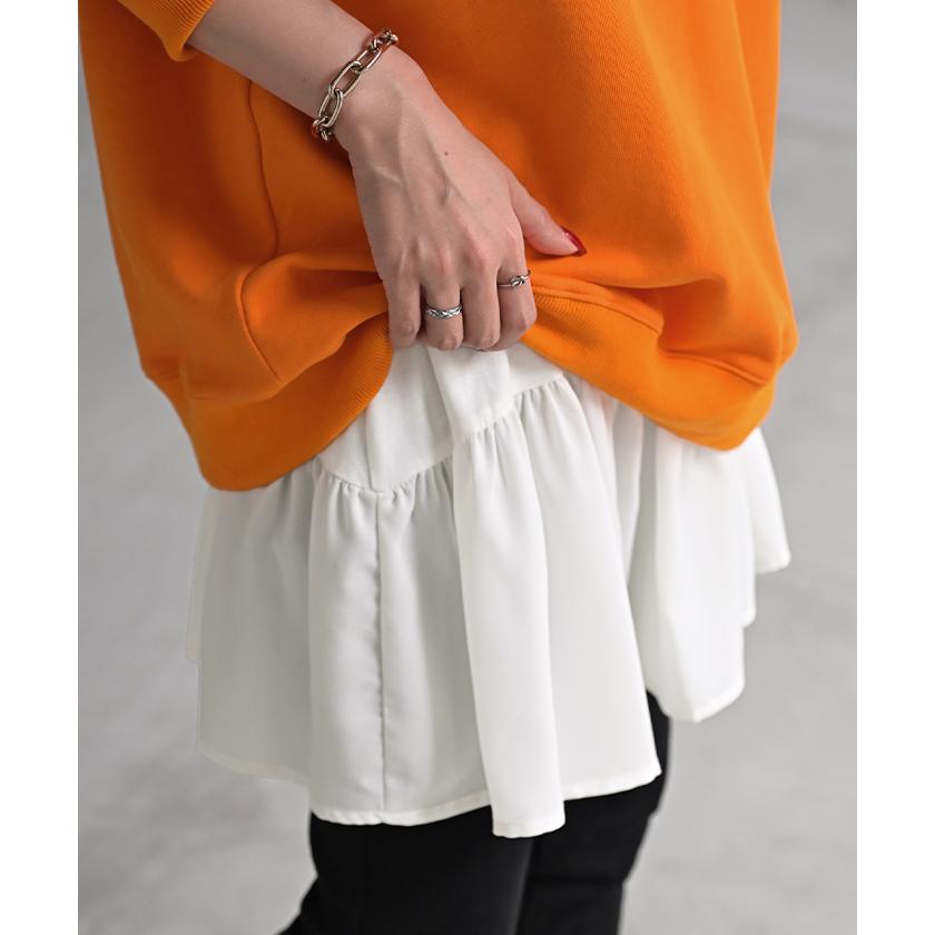 付け裾 レイヤード レディース 重ね着風 フリル シフォン つけ裾 着け裾 重ね着 レイヤードシャツ ブラウス Tシャツ ラウンド インナー フェイクレイヤード | HUG.U | 21