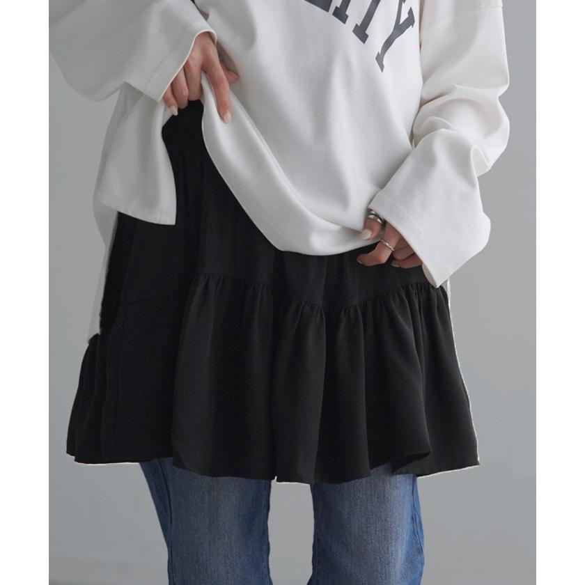 付け裾 レイヤード レディース 重ね着風 フリル シフォン つけ裾 着け裾 重ね着 レイヤードシャツ ブラウス Tシャツ ラウンド インナー フェイクレイヤード | HUG.U | 06