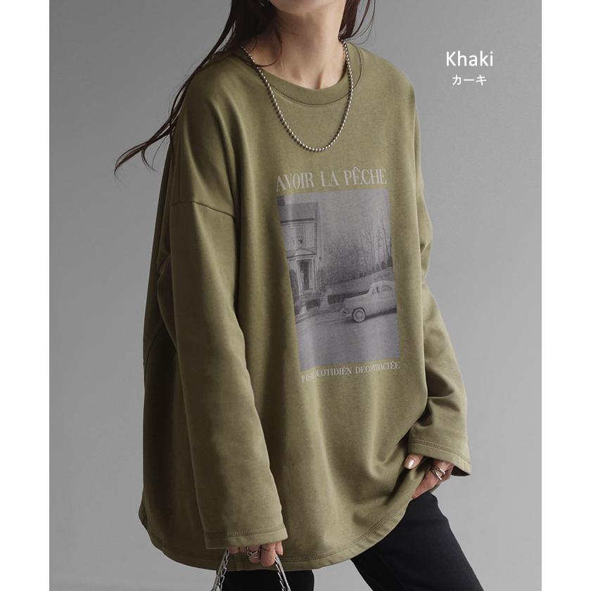 カットソー ロンT フォト プリント レディース ロゴ ロゴT ティーシャツ 無地 長袖 Tシャツ ロング チュニック | HUG.U | 17