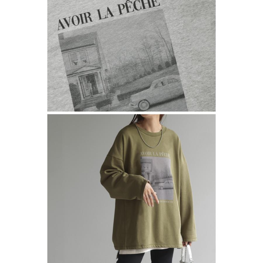 カットソー ロンT フォト プリント レディース ロゴ ロゴT ティーシャツ 無地 長袖 Tシャツ ロング チュニック | HUG.U | 23