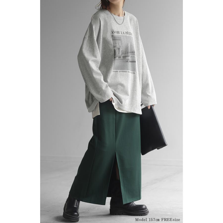 カットソー ロンT フォト プリント レディース ロゴ ロゴT ティーシャツ 無地 長袖 Tシャツ ロング チュニック | HUG.U | 08