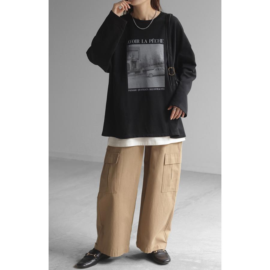 カットソー ロンT フォト プリント レディース ロゴ ロゴT ティーシャツ 無地 長袖 Tシャツ ロング チュニック | HUG.U | 13