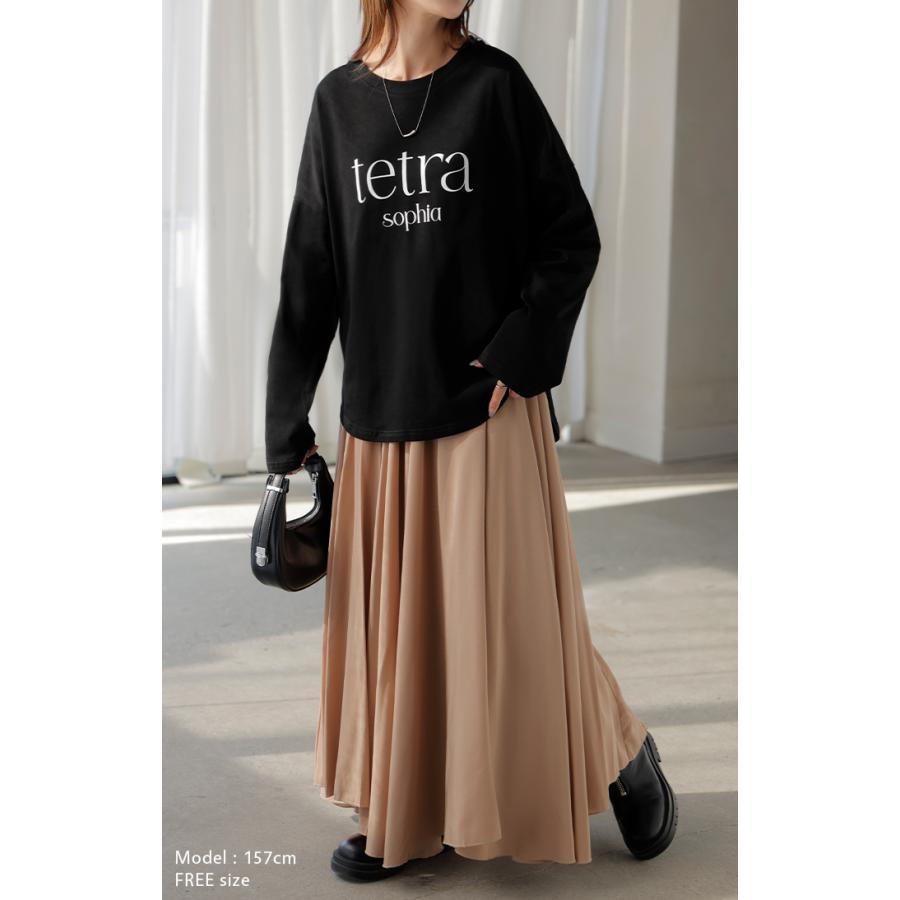 Tシャツ ロゴ 半袖 トップス 変形 二の腕カバー レディース ドルマンスリーブ プリント 無地 Uネック シンプル | HUG.U | 17