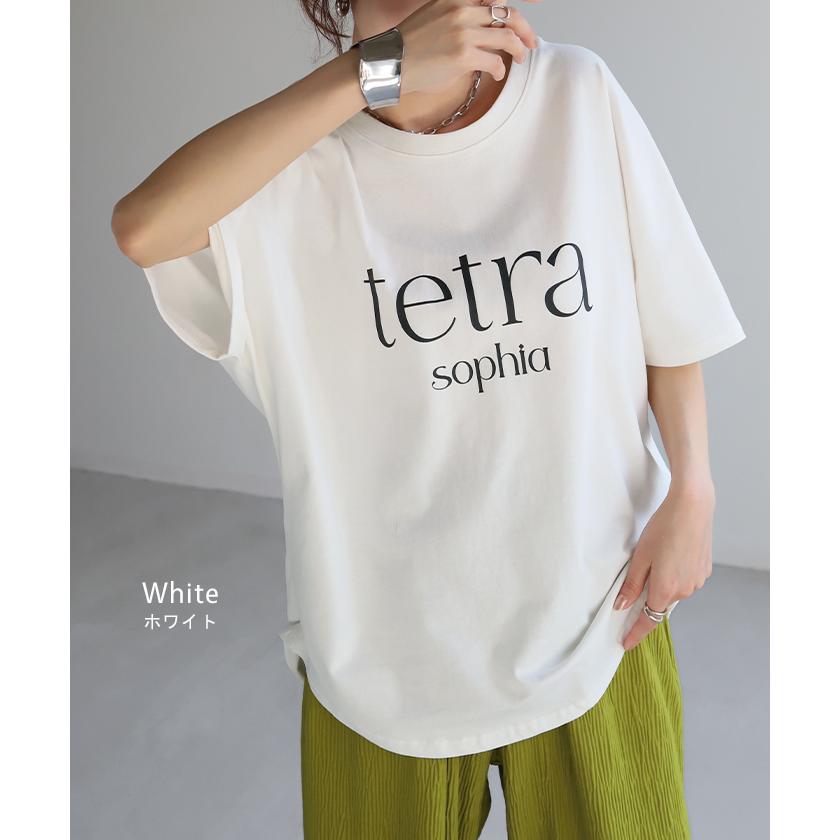 Tシャツ ロゴ 半袖 トップス 変形 二の腕カバー レディース ドルマンスリーブ プリント 無地 Uネック シンプル | HUG.U | 19