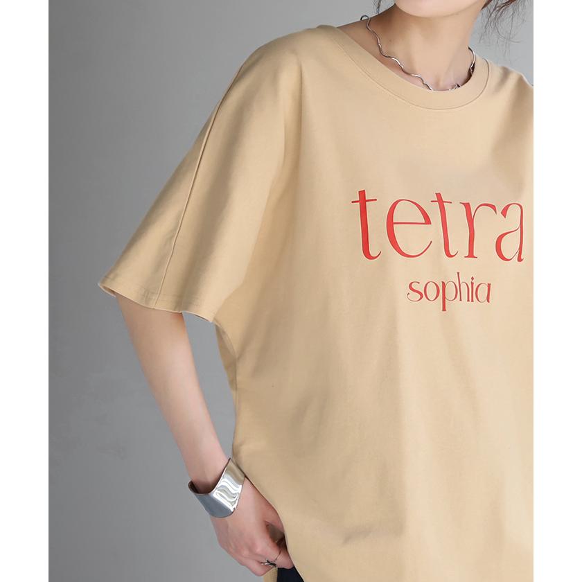 Tシャツ ロゴ 半袖 トップス 変形 二の腕カバー レディース ドルマンスリーブ プリント 無地 Uネック シンプル | HUG.U | 24