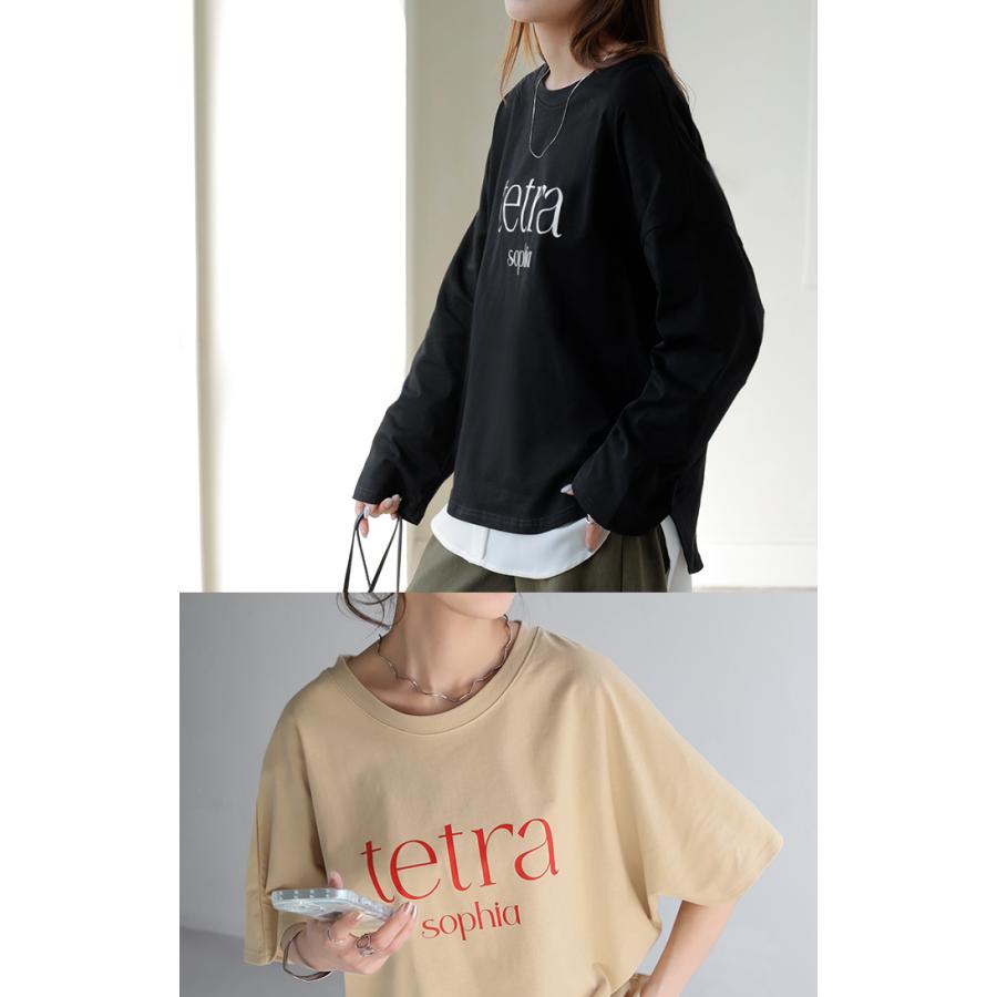 Tシャツ ロゴ 半袖 トップス 変形 二の腕カバー レディース ドルマンスリーブ プリント 無地 Uネック シンプル | HUG.U | 09