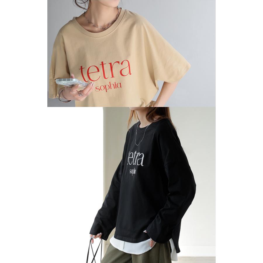 Tシャツ ロゴ 半袖 トップス 変形 二の腕カバー レディース ドルマンスリーブ プリント 無地 Uネック シンプル | HUG.U | 09