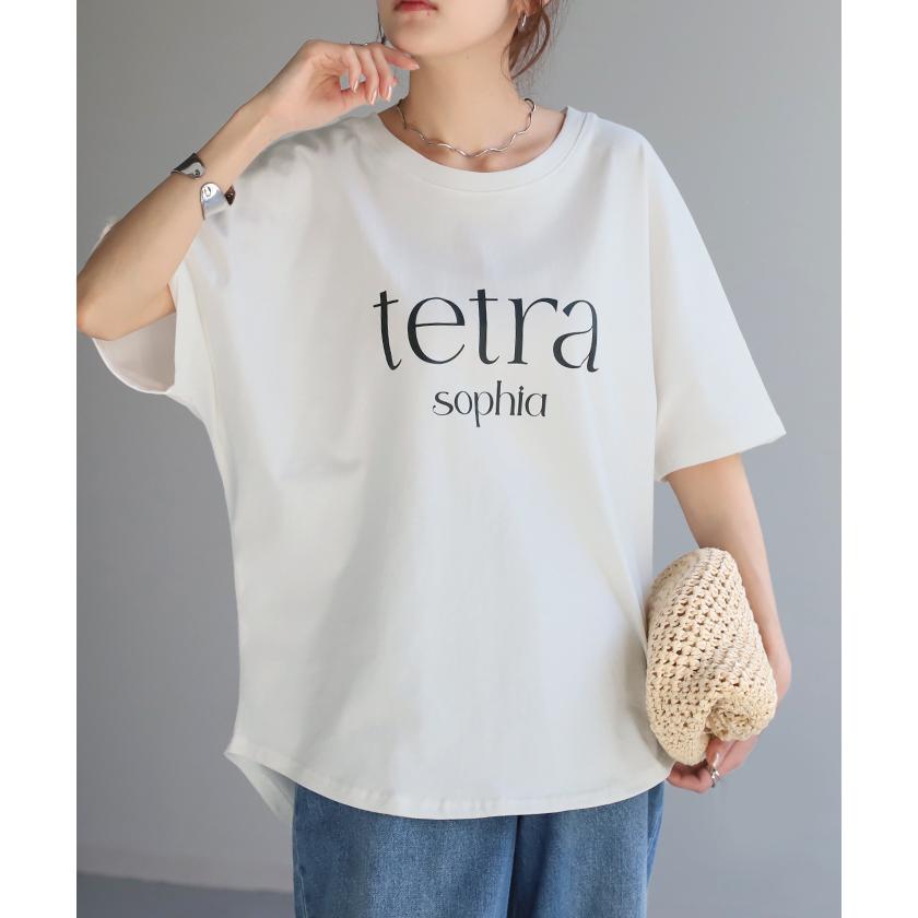 Tシャツ ロゴ 半袖 トップス 変形 二の腕カバー レディース ドルマンスリーブ プリント 無地 Uネック シンプル | HUG.U | 10