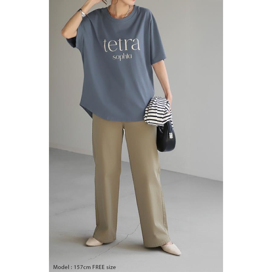 Tシャツ ロゴ 半袖 トップス 変形 二の腕カバー レディース ドルマンスリーブ プリント 無地 Uネック シンプル | HUG.U | 11