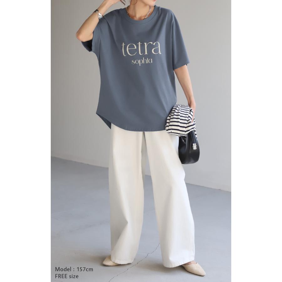 Tシャツ ロゴ 半袖 トップス 変形 二の腕カバー レディース ドルマンスリーブ プリント 無地 Uネック シンプル | HUG.U | 11