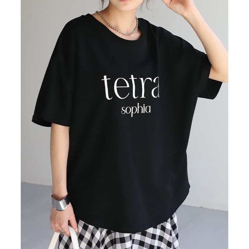 Tシャツ ロゴ 半袖 トップス 変形 二の腕カバー レディース ドルマンスリーブ プリント 無地 Uネック シンプル | HUG.U | 14