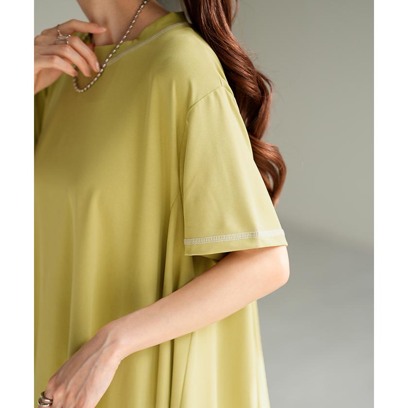 Tシャツ 接触冷感 トップス 涼しい 薄手 チュニック ロング レディース カットソー Uネック ティーシャツ | HUG.U | 23