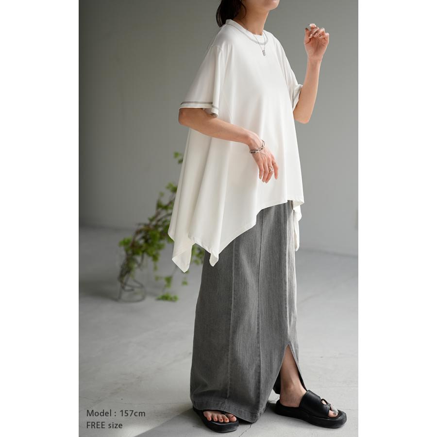 Tシャツ 接触冷感 トップス 涼しい 薄手 チュニック ロング レディース カットソー Uネック ティーシャツ | HUG.U | 08