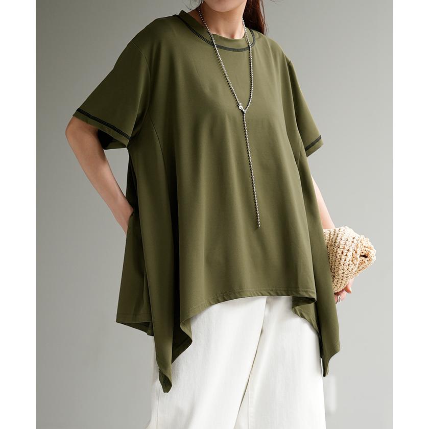 Tシャツ 接触冷感 トップス 涼しい 薄手 チュニック ロング レディース カットソー Uネック ティーシャツ | HUG.U | 09