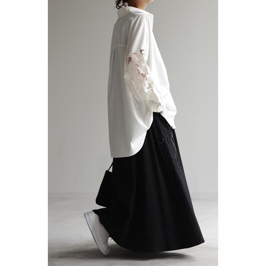 シャツ シアー レース 体型カバー チュニック トップス レディース 長袖 ロング ロングシャツ ブラウス カラーシャツ オーバーサイズ | HUG.U | 18