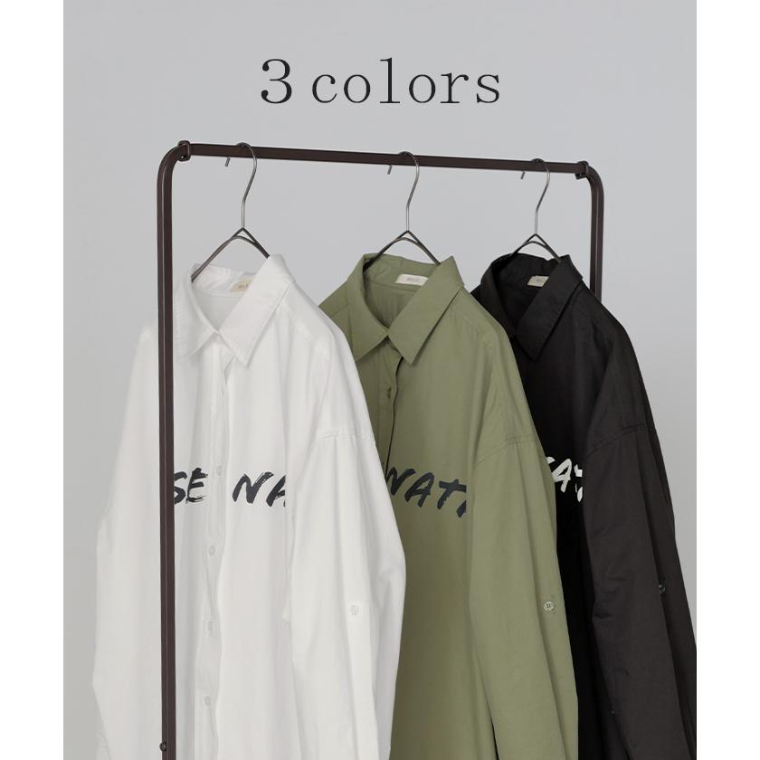 シャツ ロゴ ロング レディース トップス ロングシャツ チュニック ブラウス 綿100 ワンピース プリント 長袖 | HUG.U | 14