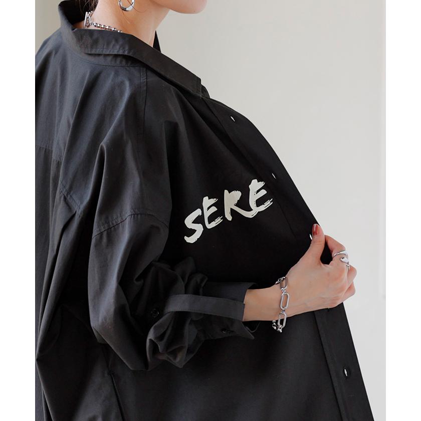 シャツ ロゴ ロング レディース トップス ロングシャツ チュニック ブラウス 綿100 ワンピース プリント 長袖 | HUG.U | 08