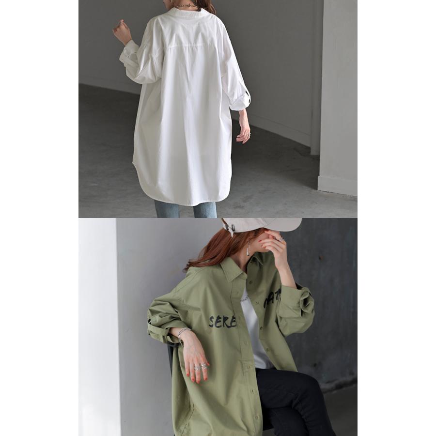 シャツ ロゴ ロング レディース トップス ロングシャツ チュニック ブラウス 綿100 ワンピース プリント 長袖 | HUG.U | 10