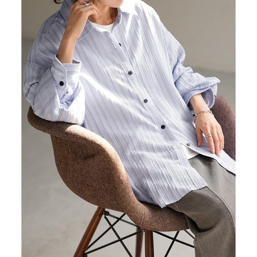 HUG.U（ハグユー） シャツ ストライプ フリンジ 体型カバー シワになり