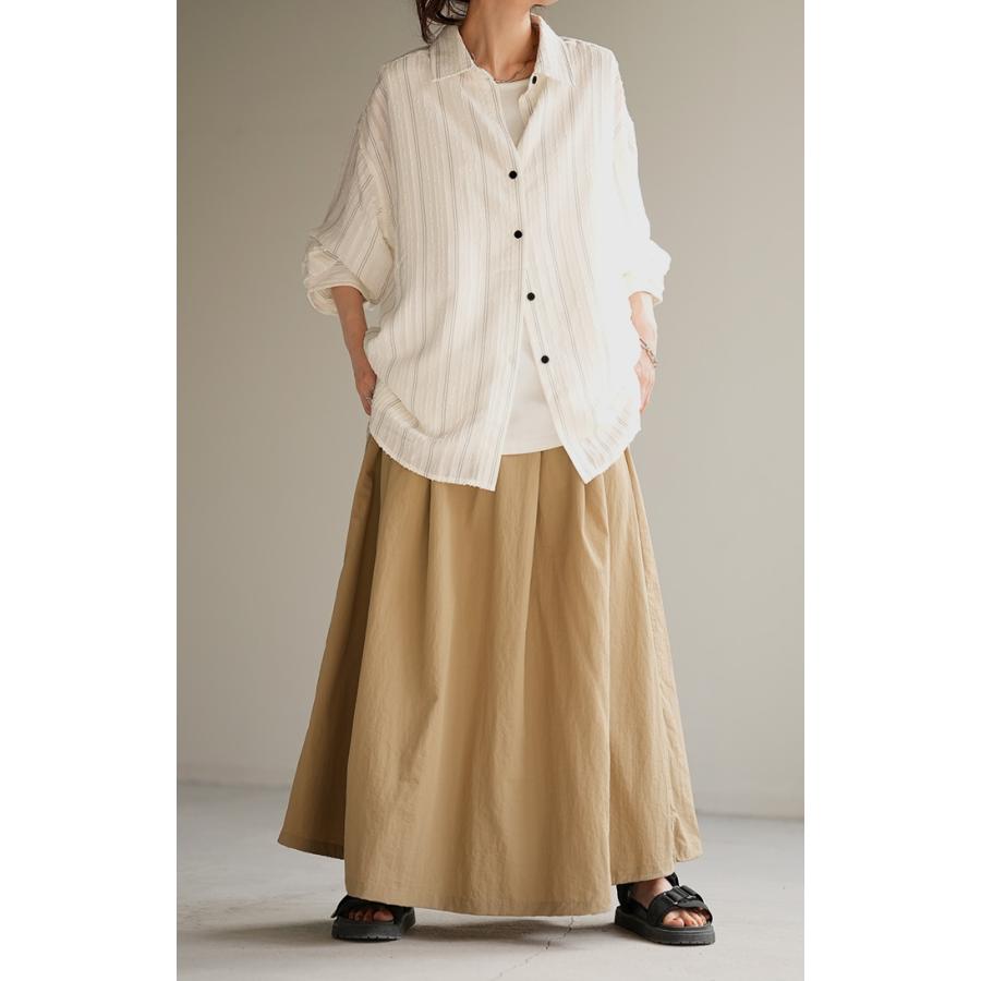 HUG.U シャツ ストライプ フリンジ 体型カバー シワになりにくい