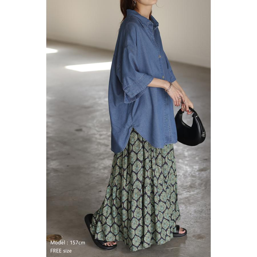 シャツ デニムシャツ レディース トップス ロング ロングシャツ チュニック ブラウス オーバーサイズ ゆったり | HUG.U | 11