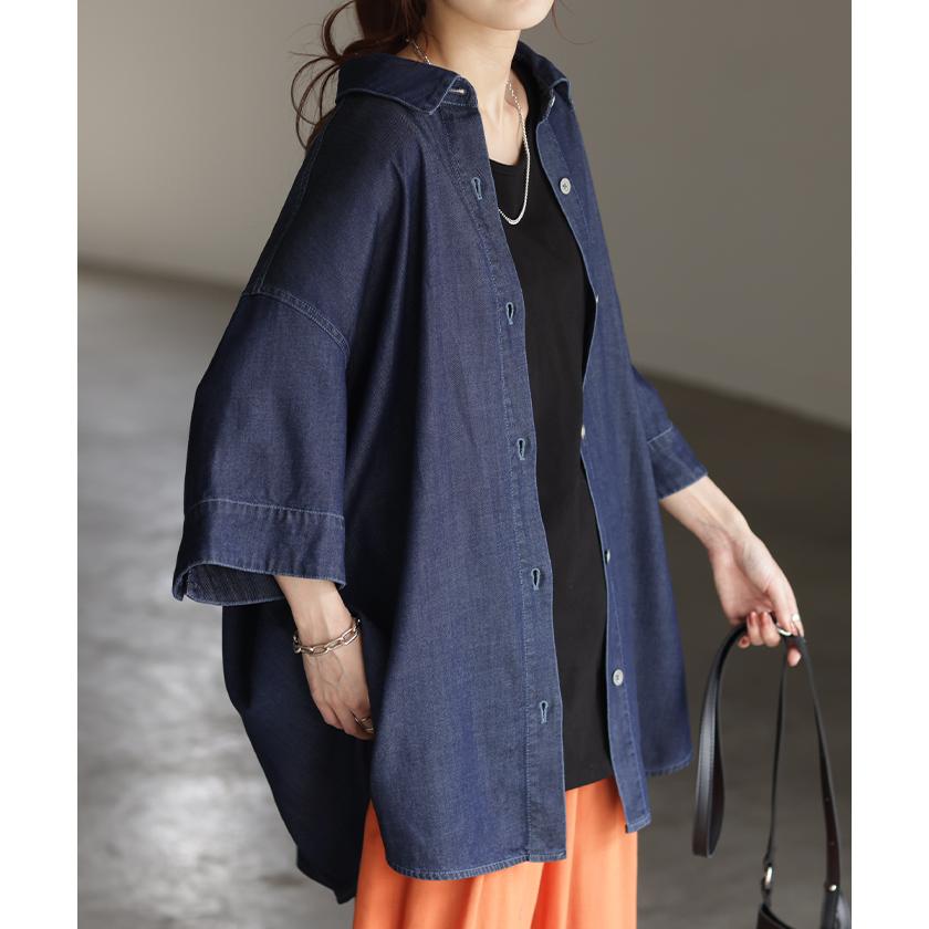 シャツ デニムシャツ レディース トップス ロング ロングシャツ チュニック ブラウス オーバーサイズ ゆったり | HUG.U | 06