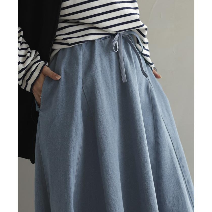 スカート デニム ロング Aライン レディース ボトムス フレア 無地 フレアスカート ロングスカート ハイウエスト | HUG.U | 16