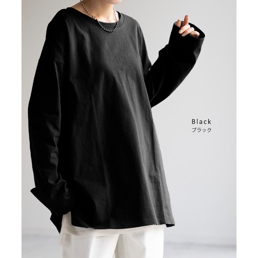 トップス ロンT 綿100% レディース カットソー ティーシャツ 無地 長袖 Tシャツ ロング チュニック ビッグ | HUG.U | 22